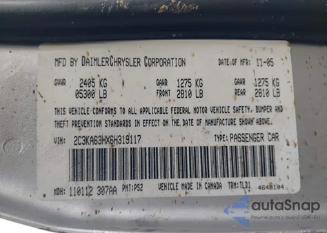 2006 Chrysler 300C из США, поврежденный, VIN 2C3KA63HX6H319117